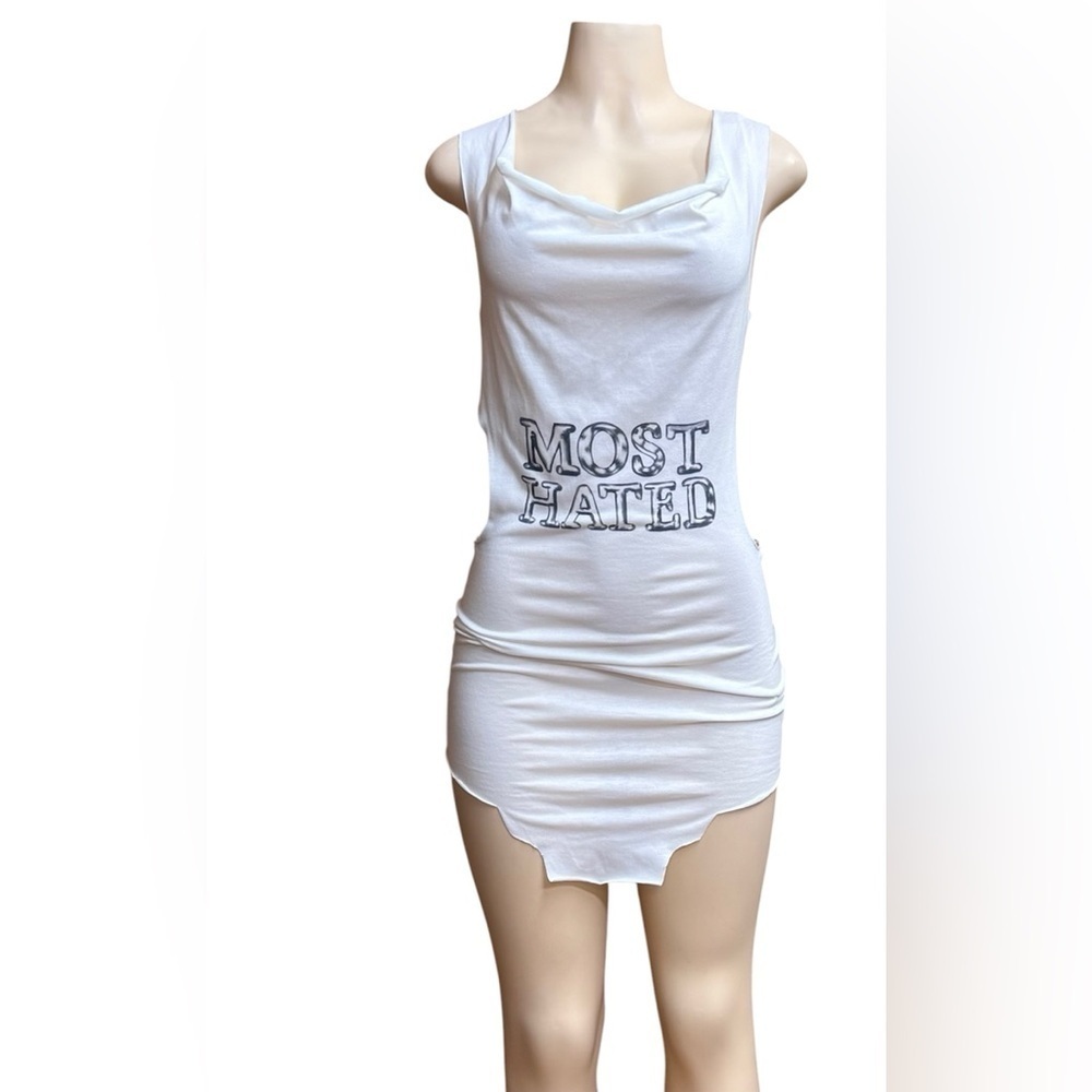 White Sleeveless Dress with Graphic Print